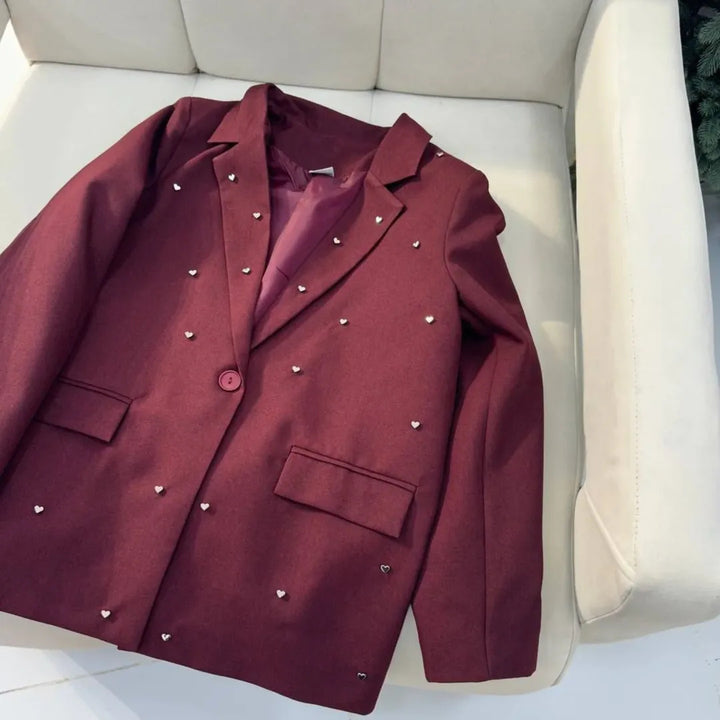 Damernas Elegant Oversize Blazer med Hjärta Applikationer Mirla-Eva Jonsson