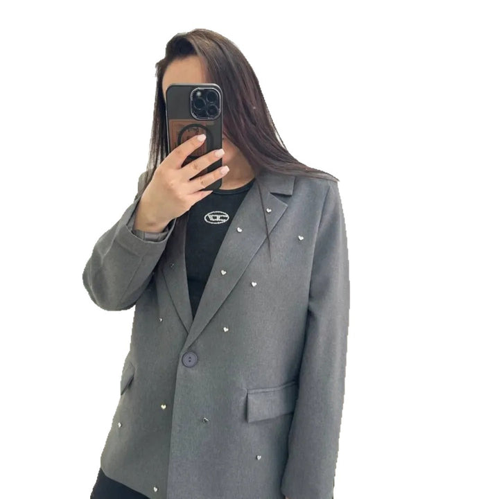 Damernas Elegant Oversize Blazer med Hjärta Applikationer Mirla-Eva Jonsson
