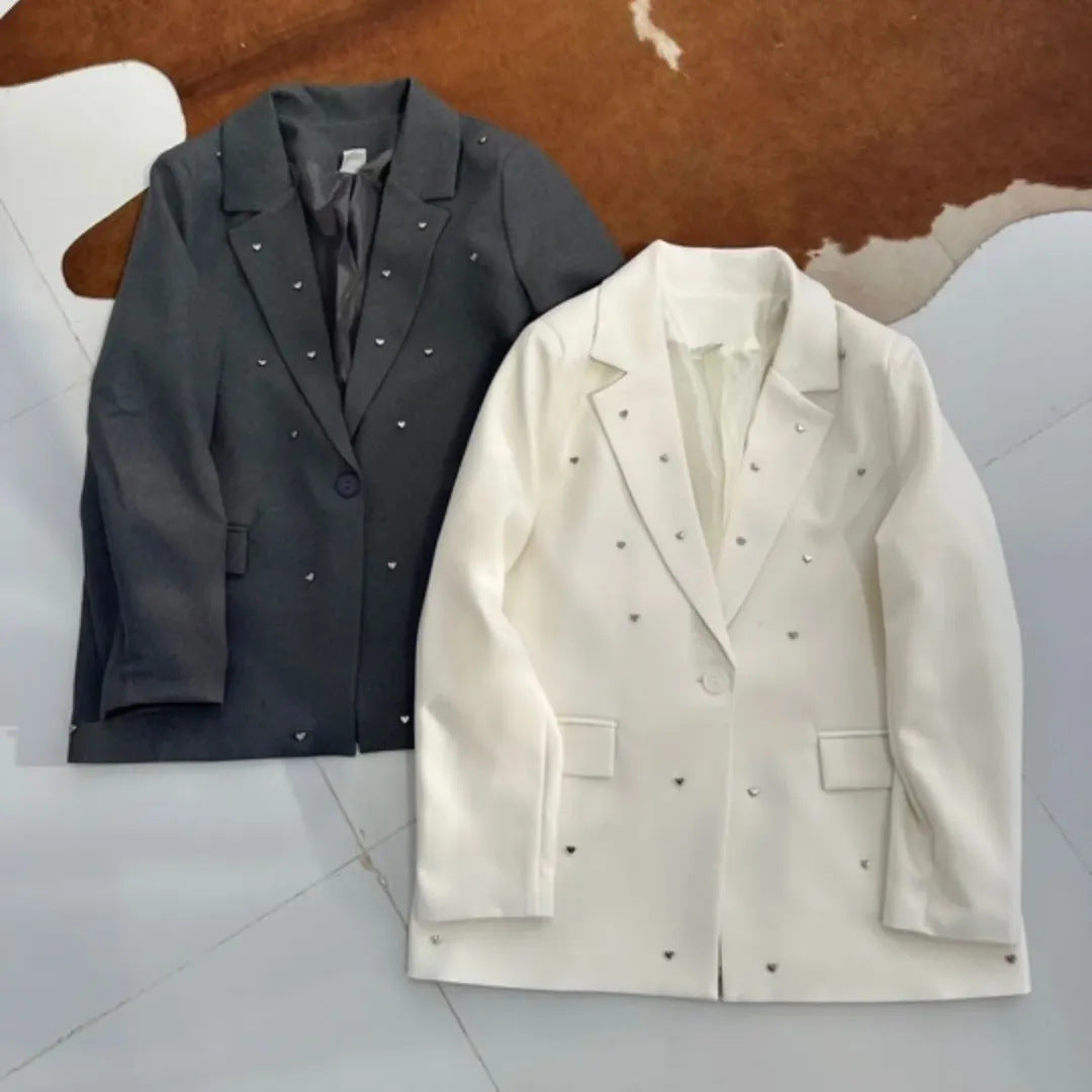 Damernas Elegant Oversize Blazer med Hjärta Applikationer Mirla-Eva Jonsson
