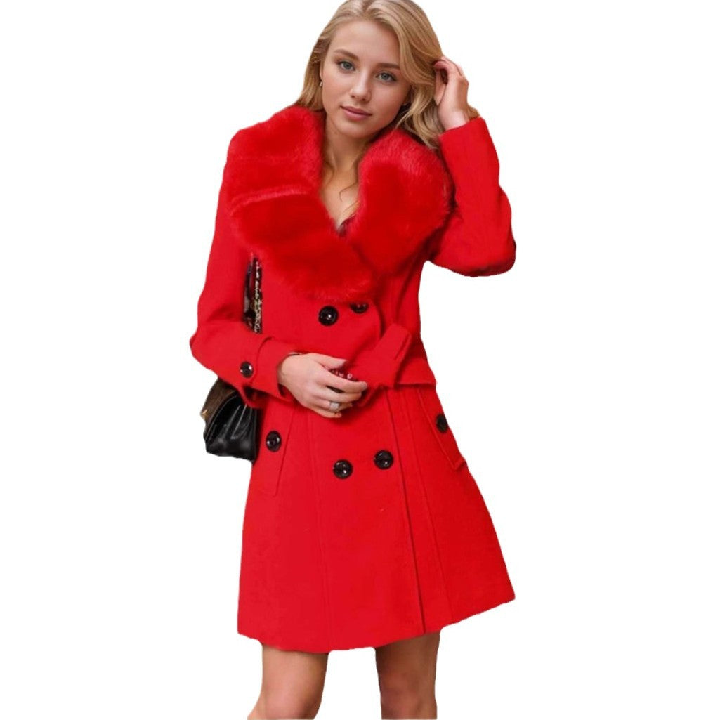 Damernas Elegant Trenchcoat med avtagbar pälskrage Mirla-Eva Jonsson