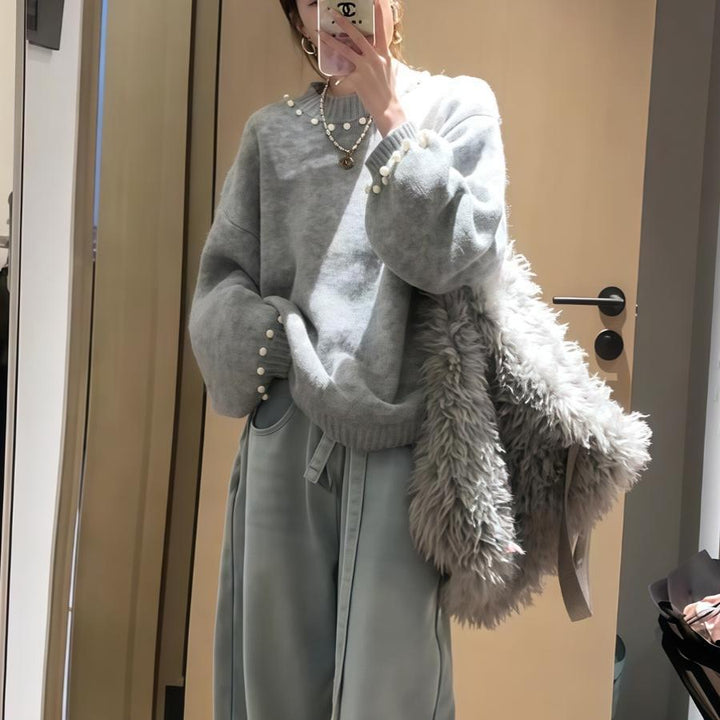 Damernas Elegant Tröja med Pärldesign och Avslappnad Passform Eva Jonsson-Eva Jonsson