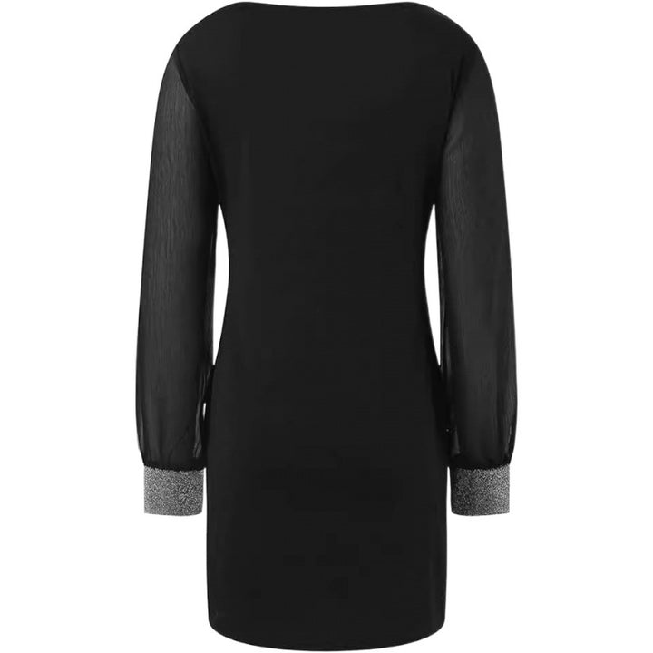 Damernas Elegant V-ringad Miniklädning med transparenta långa ärmar och ädelstensäcken Eva Jonsson-Eva Jonsson