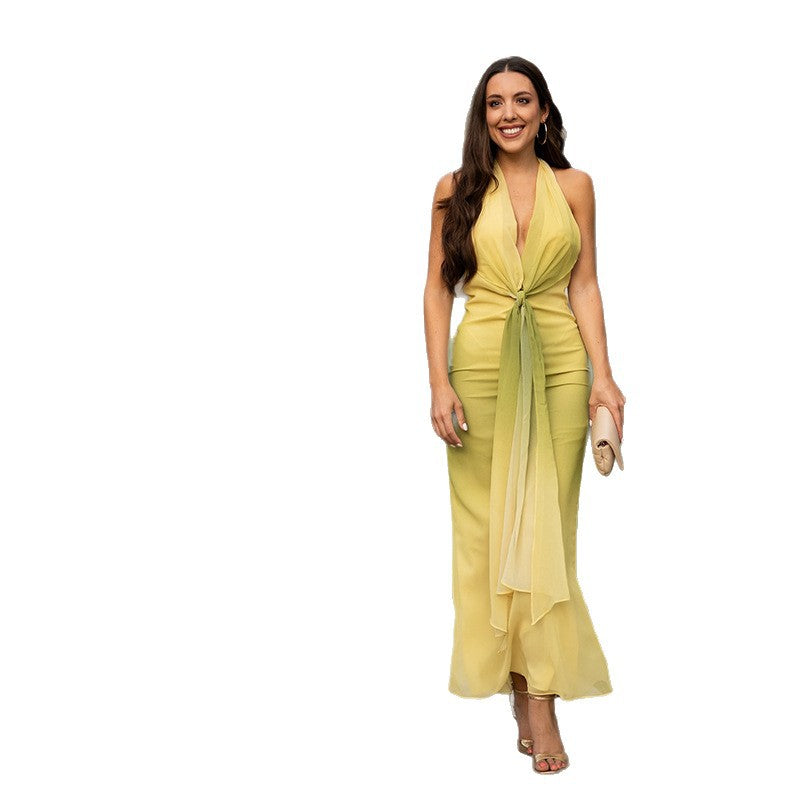 Damernas Elegant Wrap Klänning med Djup V-Hals och Flöde Chiffon Eva Jonsson-Eva Jonsson
