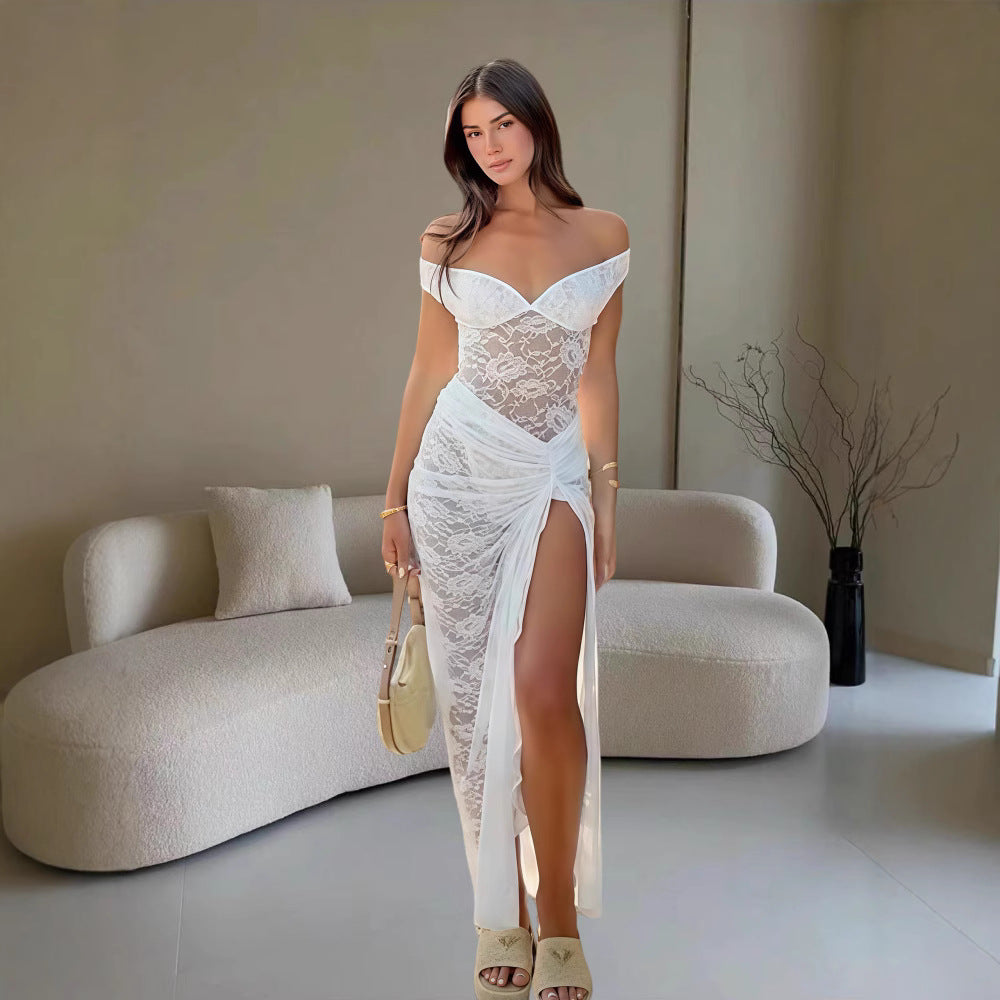 Damernas Elegant spetsklänning i bodycon-stil med off-shoulder halsringning Mirla-Eva Jonsson