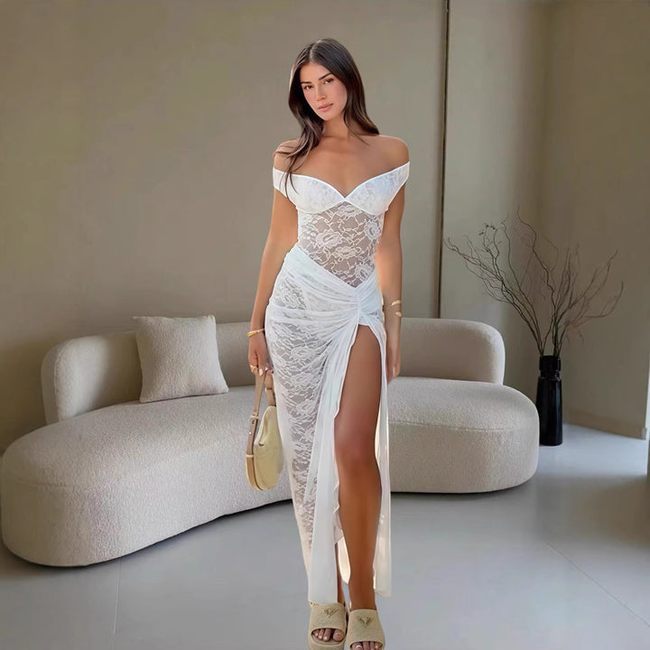 Damernas Elegant spetsklänning i bodycon-stil med off-shoulder halsringning Mirla-Eva Jonsson