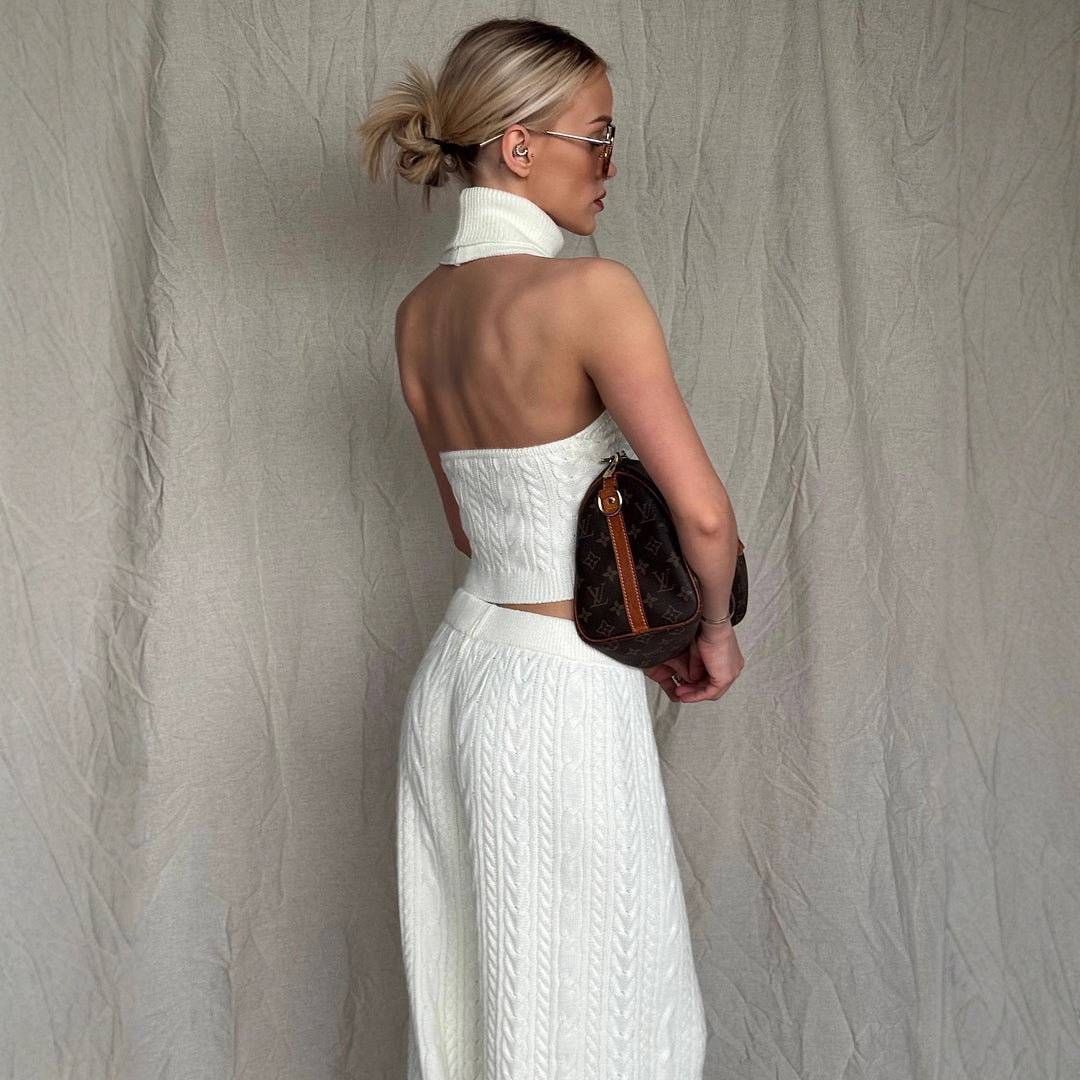 Damernas Elegant stickad ensemble med hög hals och vida ben Mirla-Eva Jonsson