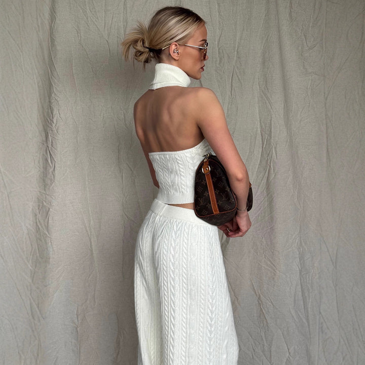 Damernas Elegant stickad ensemble med hög hals och vida ben Mirla-Eva Jonsson