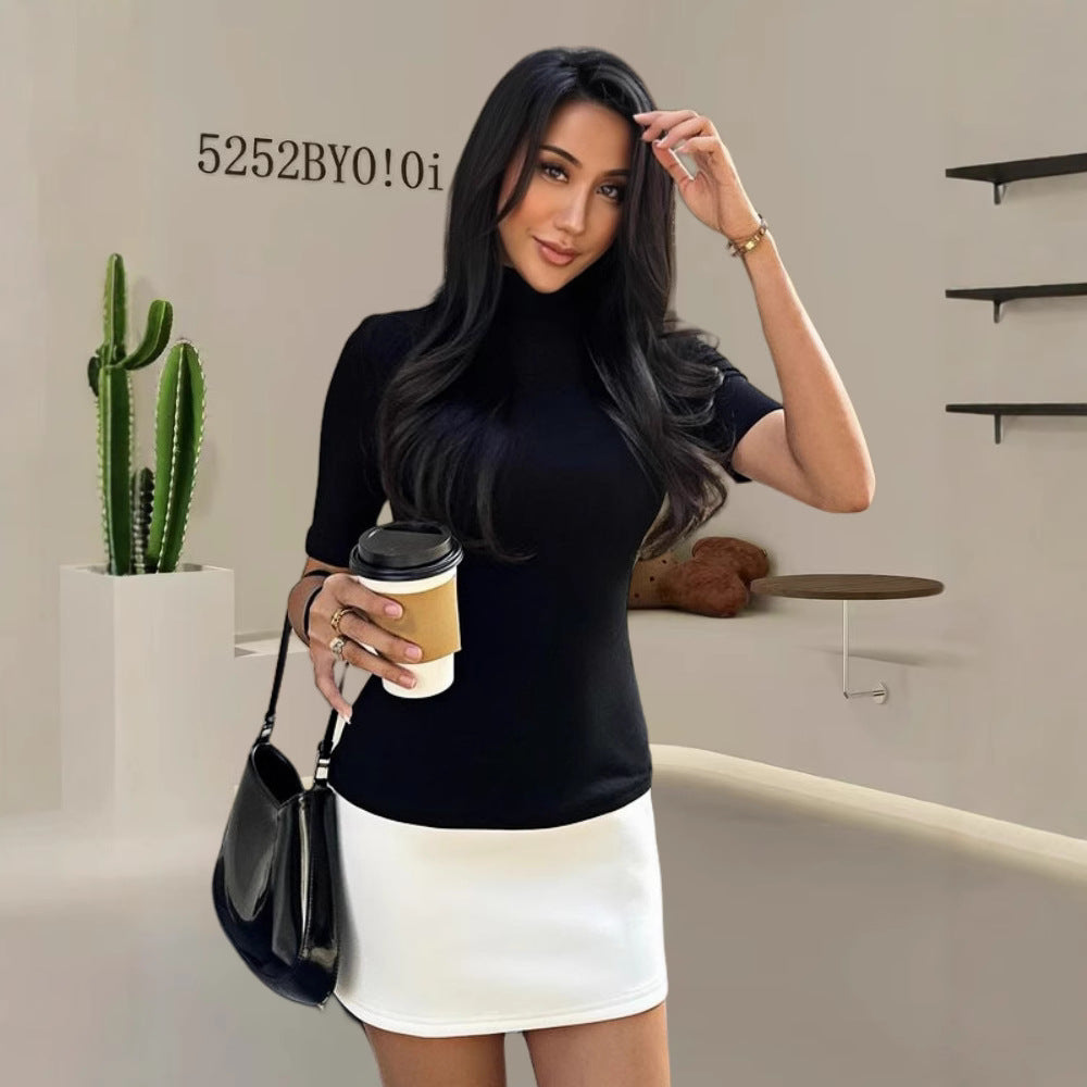 Damernas Elegant topp med hög krage och korta ärmar Eva Jonsson-Eva Jonsson