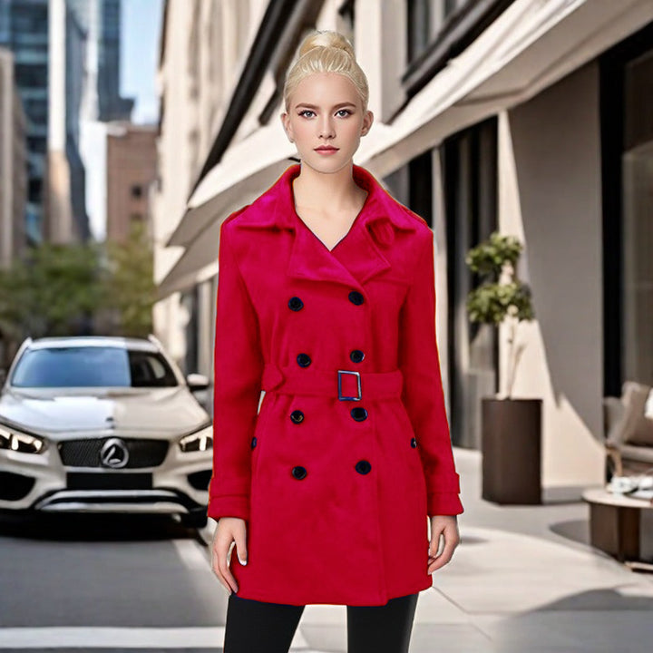 Damernas Elegant trenchcoat med bälte och kontrasterande knappar Eva Jonsson-Eva Jonsson
