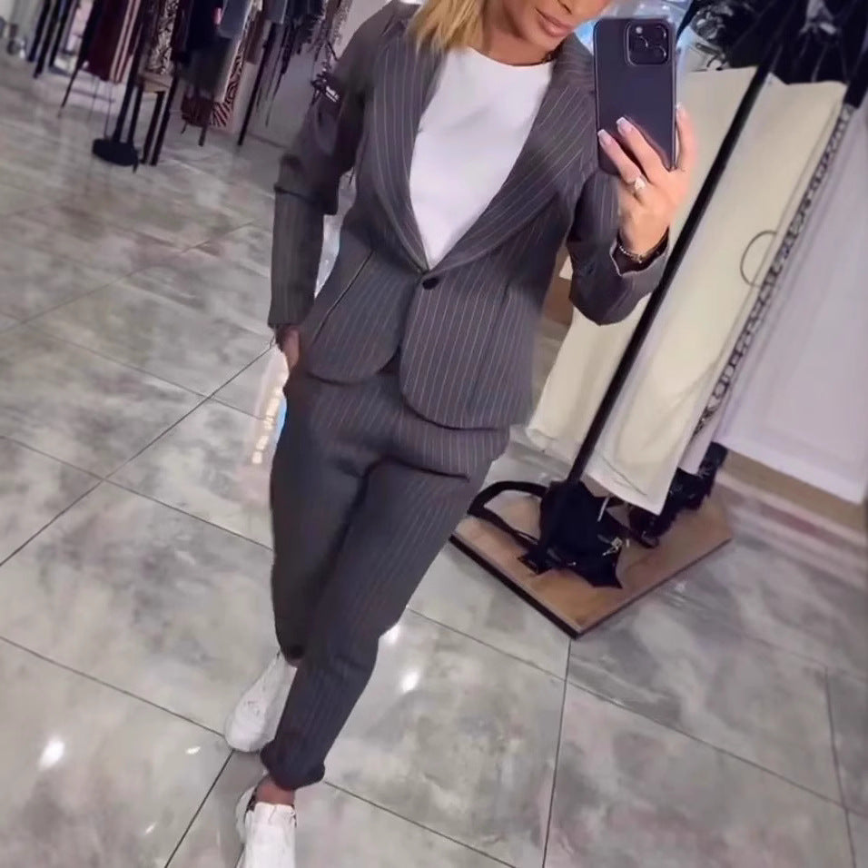 Damernas Eleganta Blazer-byxdress med fina ränder Mirla-Eva Jonsson