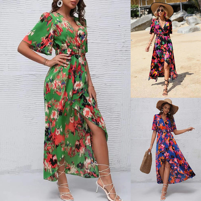 Damernas Eleganta Blommiga Wrap Maxi Klänning Eva Jonsson-Eva Jonsson