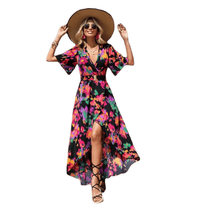 Damernas Eleganta Blommiga Wrap Maxi Klänning Eva Jonsson-Eva Jonsson