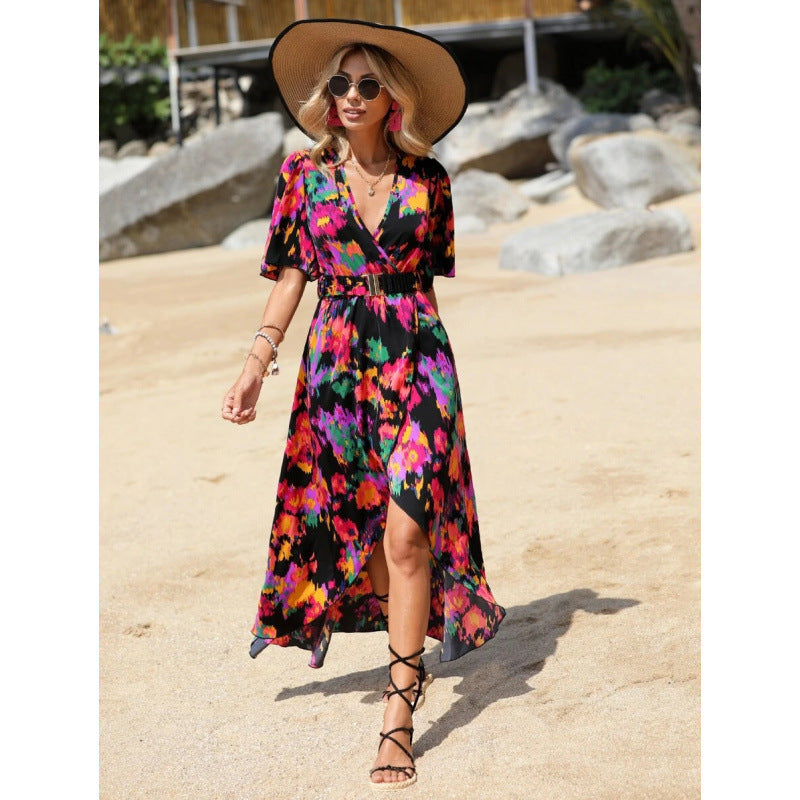 Damernas Eleganta Blommiga Wrap Maxi Klänning Eva Jonsson-Eva Jonsson