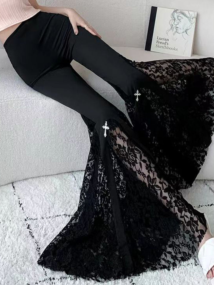 Damernas Eleganta Flared Byxor med Spetsapplikationer Mirla-Eva Jonsson