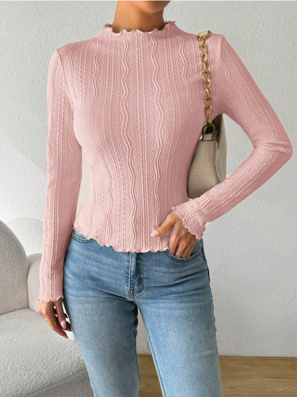 Damernas Eleganta Långärmad T-shirt med Strukturerad Design och Volanger Mirla-Eva Jonsson