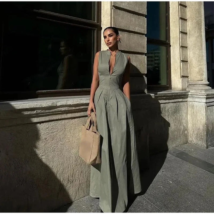 Damernas Eleganta Midi-klänning med genomgående dragkedja och figursydd design Eva Jonsson-Eva Jonsson