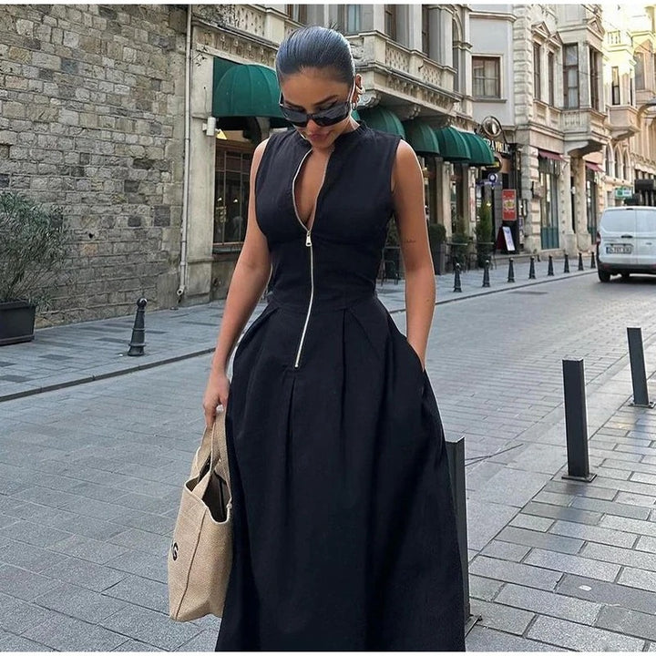 Damernas Eleganta Midi-klänning med genomgående dragkedja och figursydd design Eva Jonsson-Eva Jonsson