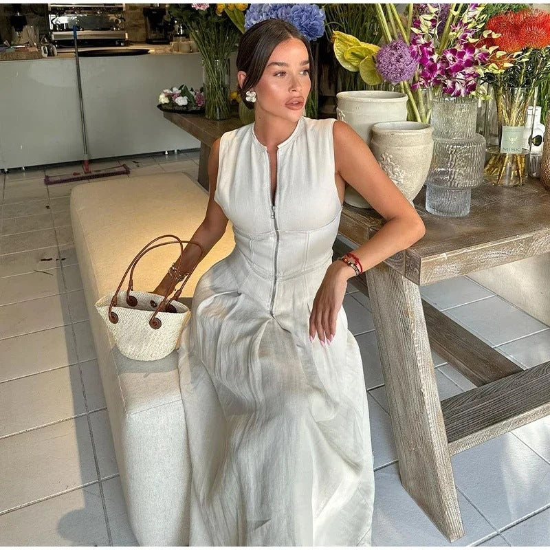 Damernas Eleganta Midi-klänning med genomgående dragkedja och figursydd design Eva Jonsson-Eva Jonsson