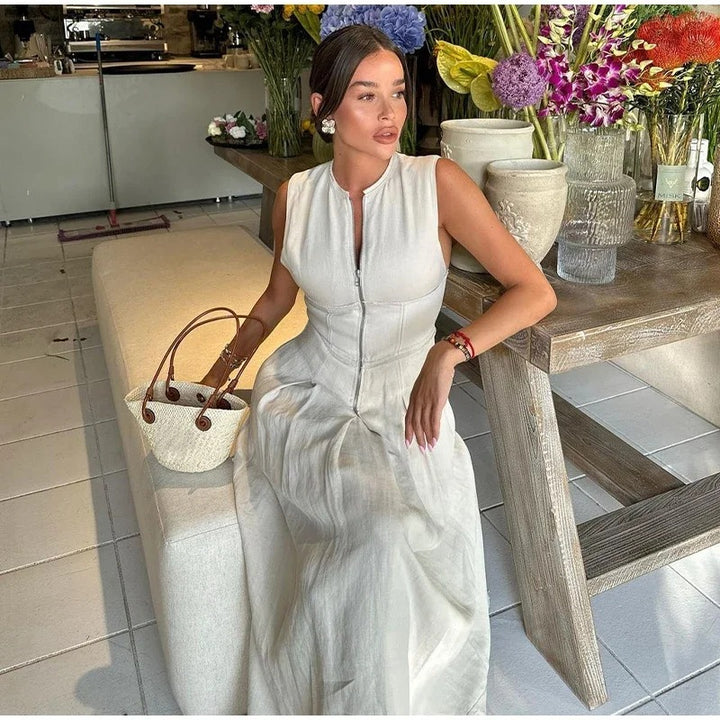 Damernas Eleganta Midi-klänning med genomgående dragkedja och figursydd design Eva Jonsson-Eva Jonsson