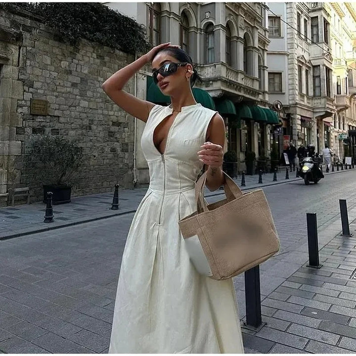Damernas Eleganta Midi-klänning med genomgående dragkedja och figursydd design Eva Jonsson-Eva Jonsson