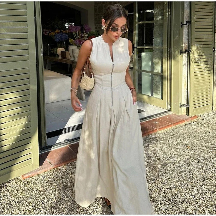 Damernas Eleganta Midi-klänning med genomgående dragkedja och figursydd design Eva Jonsson-Eva Jonsson