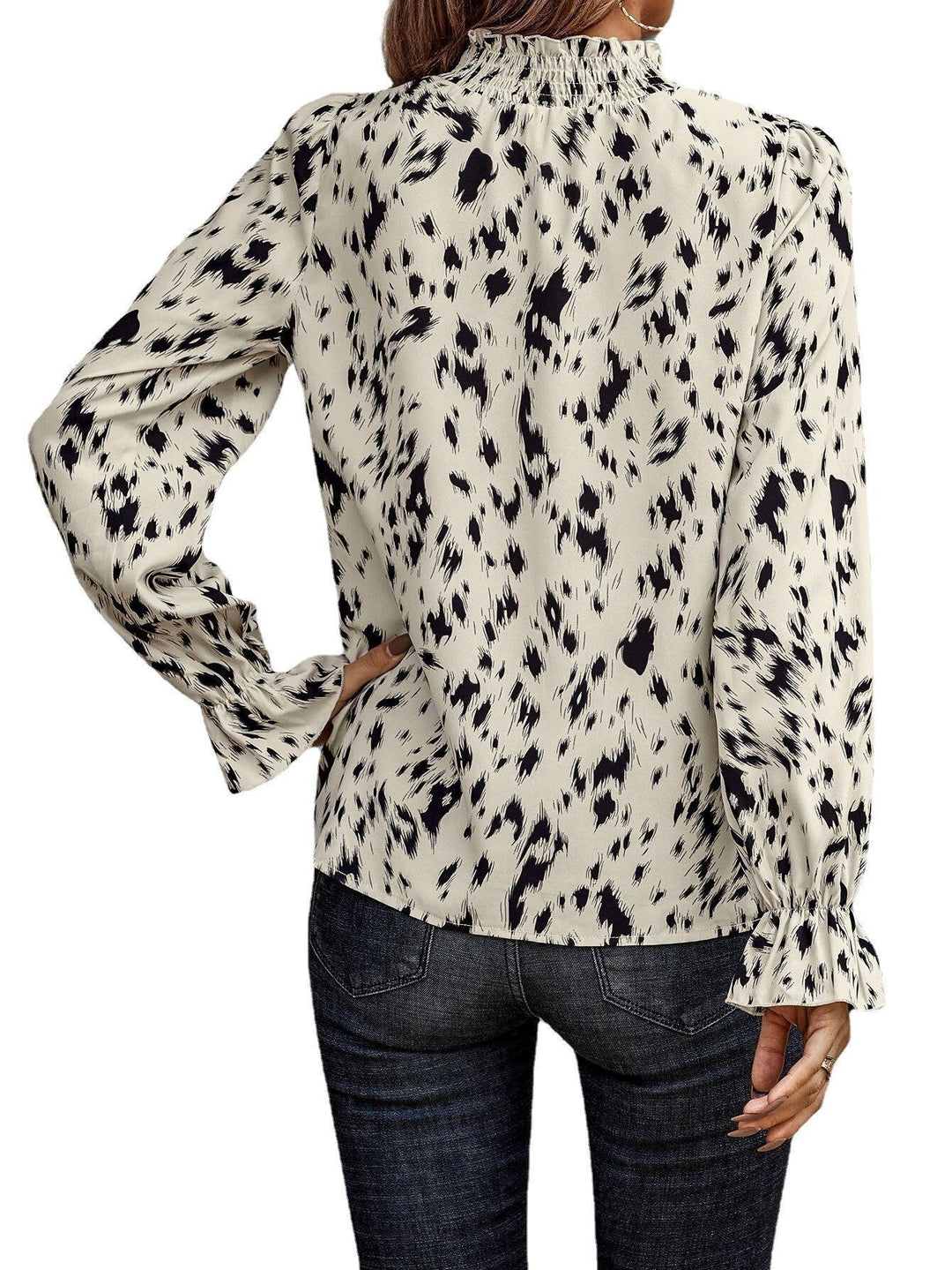 Damernas Fashionable Blus med Volangkant och Djurtryck Eva Jonsson-Eva Jonsson