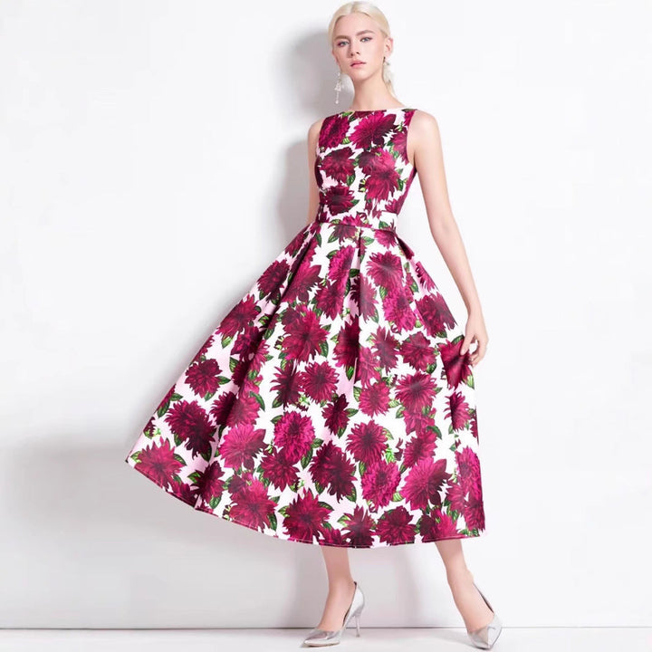 Damernas Festklänning Maxiklänning med Elegant Blommönster och Midjebälte Mirla-Eva Jonsson