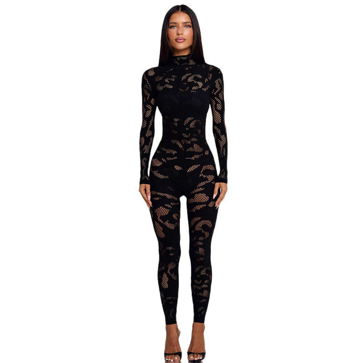 Damernas Figurnära Nät-Jumpsuit med Lång Ärmar och Hög Krage Mirla-Eva Jonsson