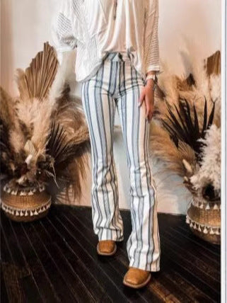 Damernas Flared Jeans med vertikala ränder och hög midja Mirla-Eva Jonsson
