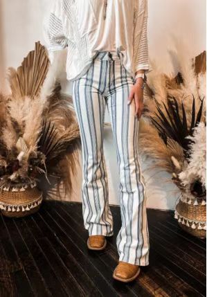 Damernas Flared Jeans med vertikala ränder och hög midja Mirla-Eva Jonsson