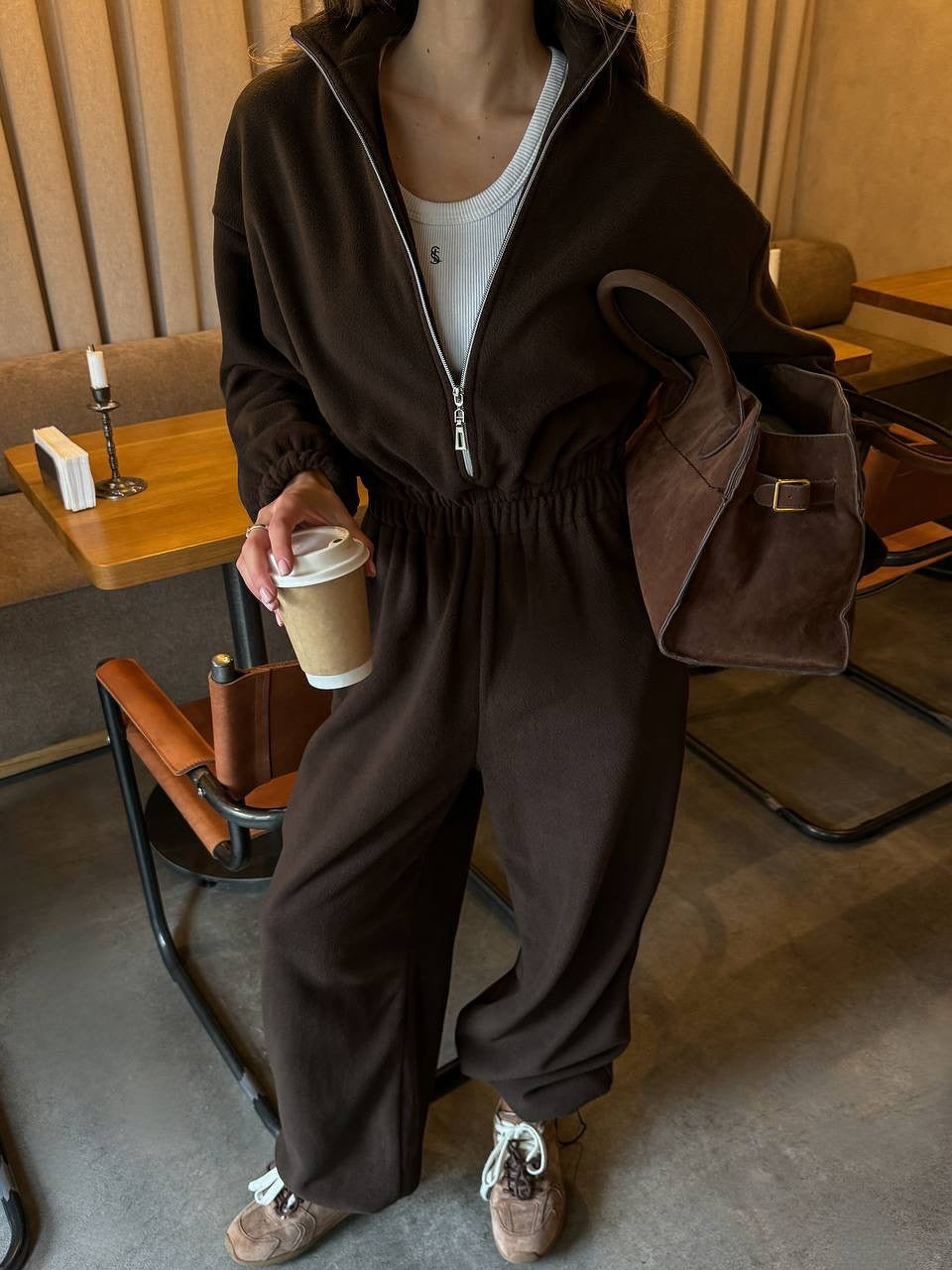 Damernas Fleeceloungewear-set med hög krage och praktiska fickor Mirla-Eva Jonsson