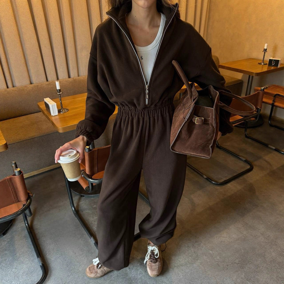 Damernas Fleeceloungewear-set med hög krage och praktiska fickor Mirla-Eva Jonsson