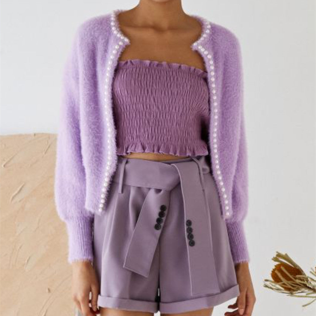 Damernas Fuzzy Cardigan med pärnknappar och avslappnad skärning Mirla-Eva Jonsson