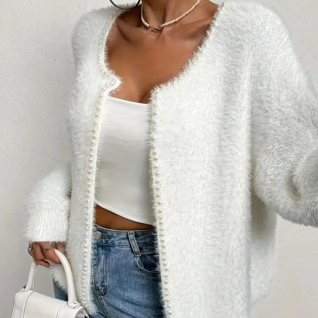 Damernas Fuzzy Cardigan med pärnknappar och avslappnad skärning Mirla-Eva Jonsson