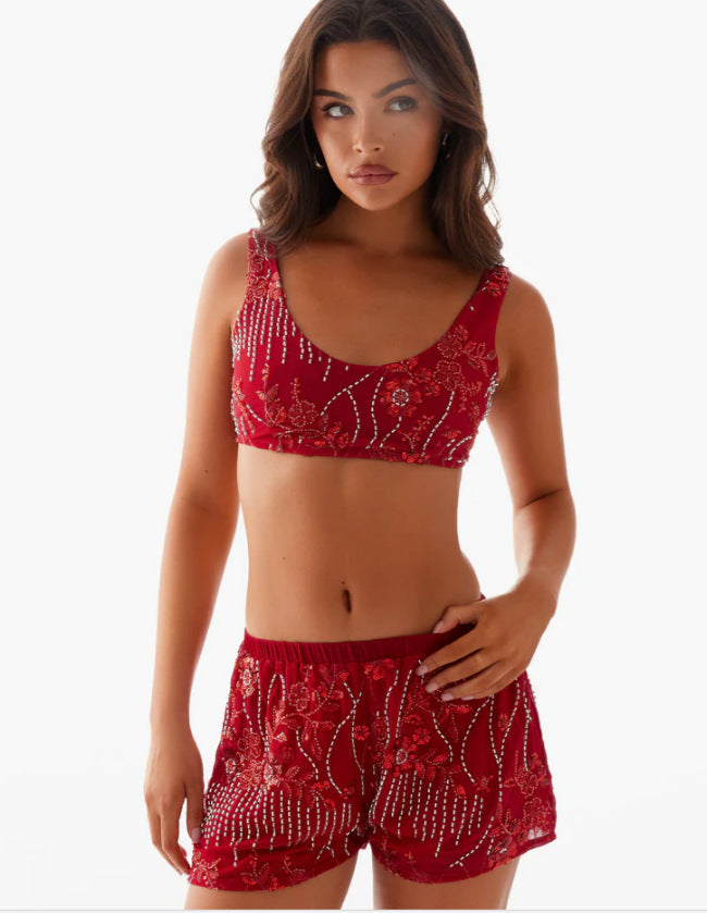 Damernas Glittrande Bikini-set med blommig design och raffinerad skärning Eva Jonsson-Eva Jonsson