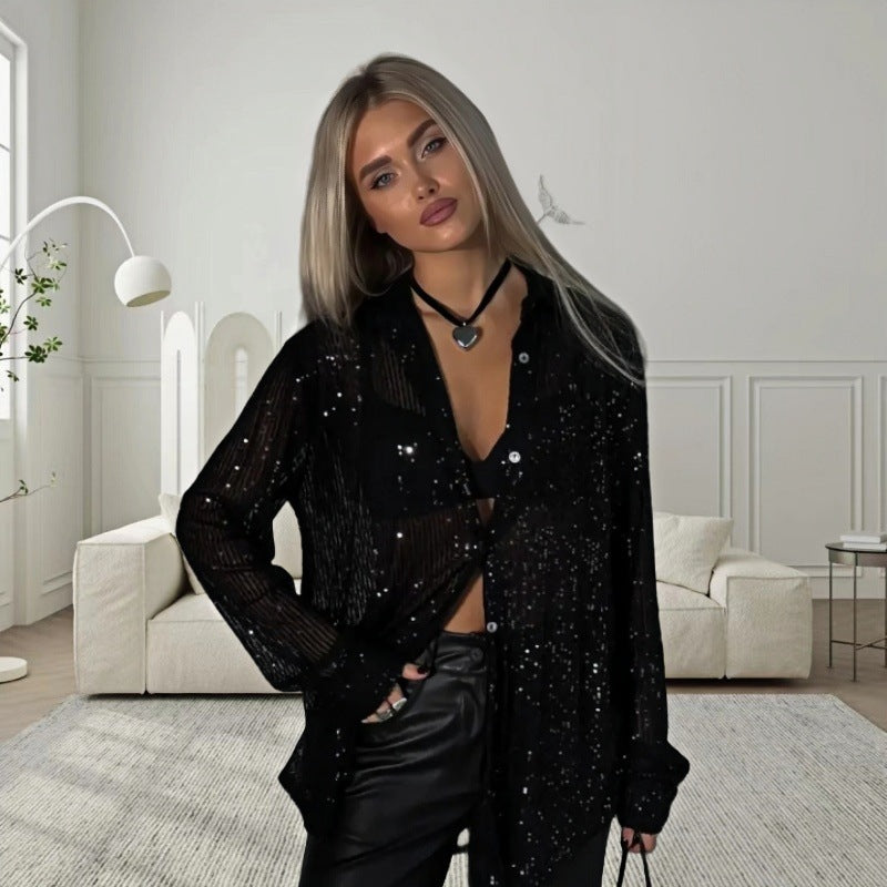 Damernas Glittrande Oversized-Skjorta med Paljetter Mirla-Eva Jonsson
