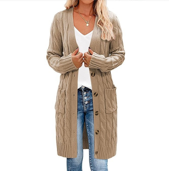 Damernas Grovstickad Cardigan med Fickor och Knapdetails Mirla-Eva Jonsson