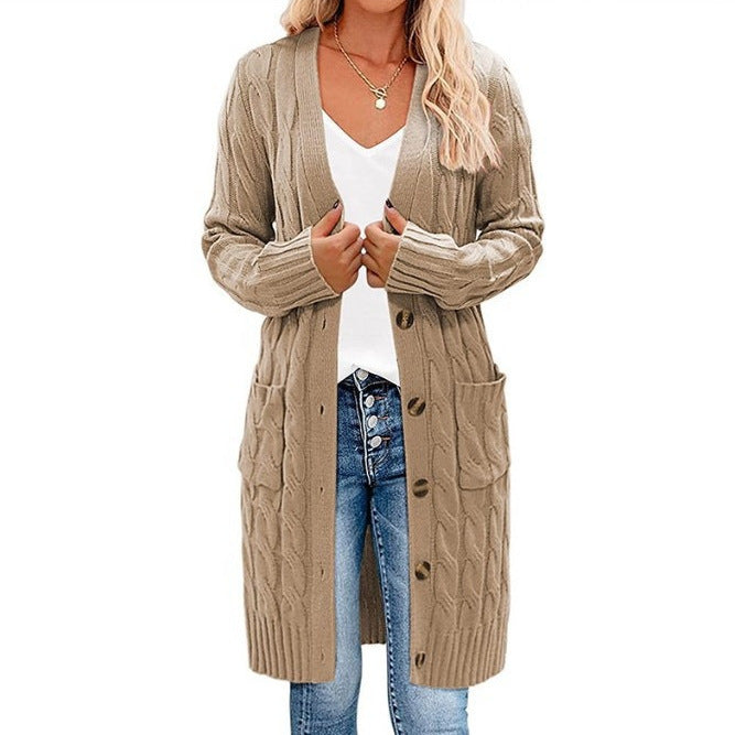 Damernas Grovstickad Cardigan med Fickor och Knapdetails Mirla-Eva Jonsson