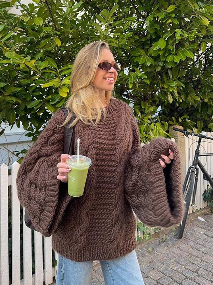 Damernas Grovstickad tröja med vida ärmar Mirla-Eva Jonsson