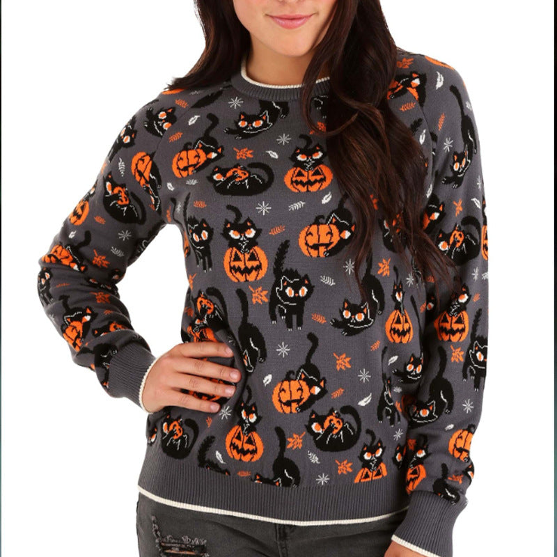Damernas Halloween-tröja med katt- och pumpamotiver Eva Jonsson-Eva Jonsson