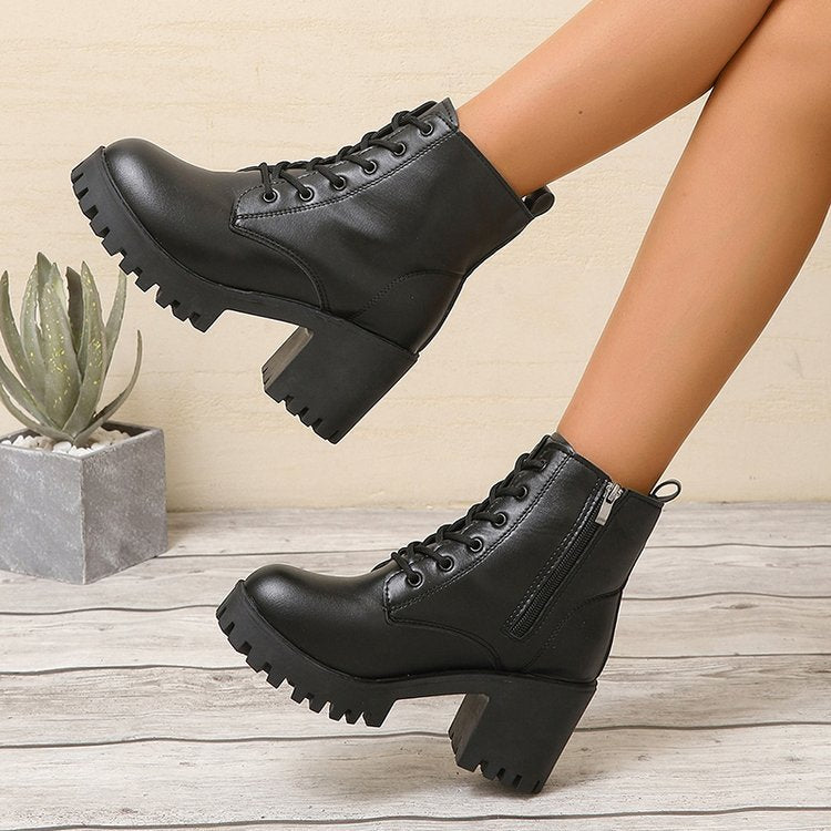 Damernas High-Top Stövletter med robust klack och snörning Mirla-Eva Jonsson