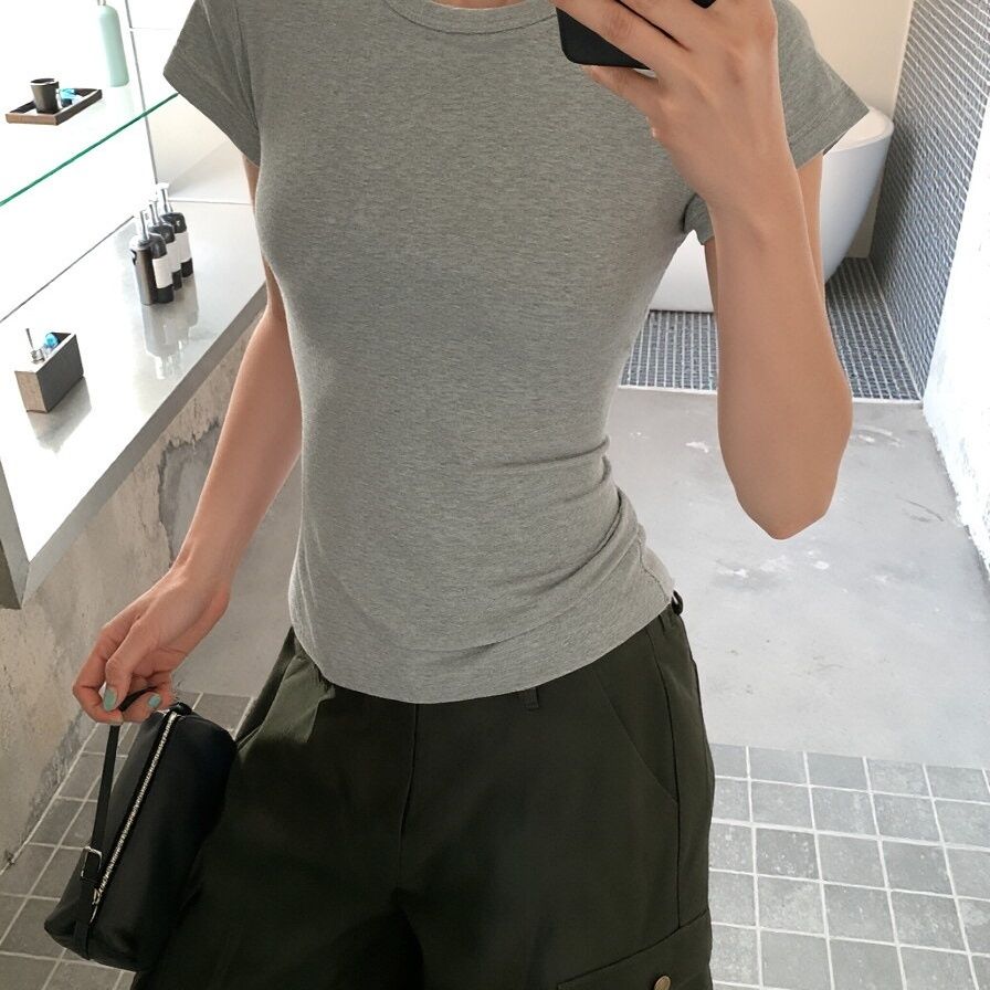 Damernas Kortärmad Rundhals T-shirt Slim Fit Grå-Eva Jonsson