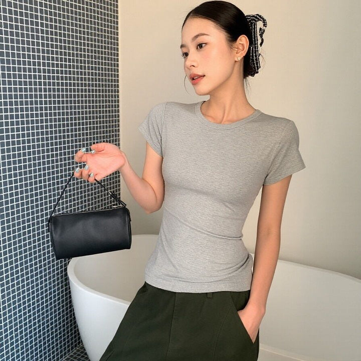 Damernas Kortärmad Rundhals T-shirt Slim Fit Grå-Eva Jonsson