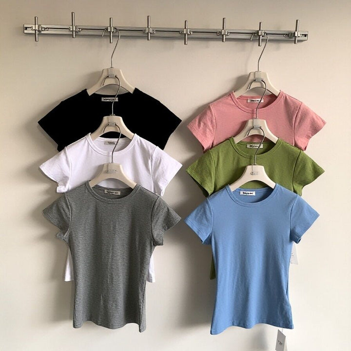 Damernas Kortärmad Rundhals T-shirt Slim Fit Grå-Eva Jonsson