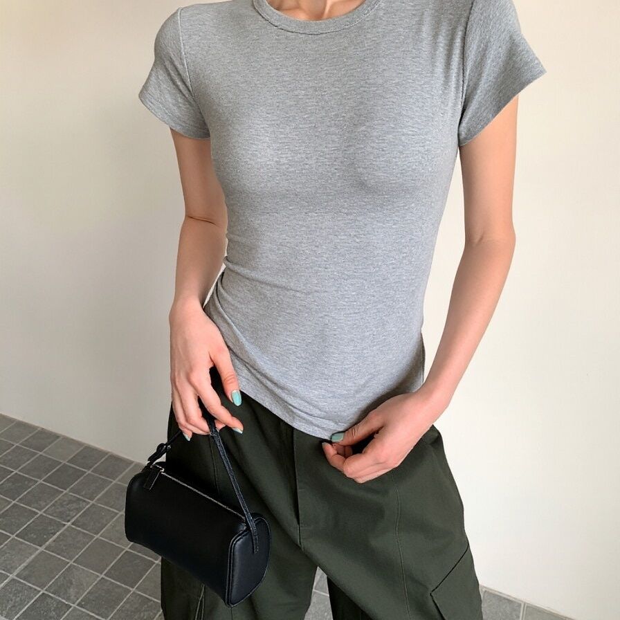 Damernas Kortärmad Rundhals T-shirt Slim Fit Grå-Eva Jonsson