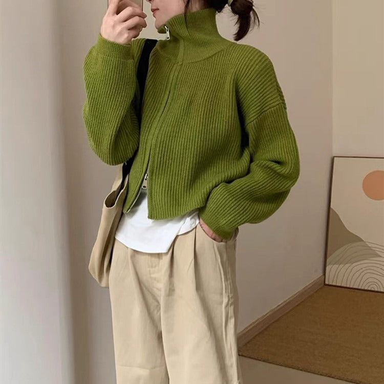 Damernas Kortärmad Stickad Tröja med Ståkrage och Dragkedja Eva Jonsson-Eva Jonsson