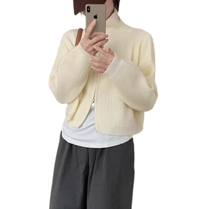 Damernas Kortärmad Stickad Tröja med Ståkrage och Dragkedja Eva Jonsson-Eva Jonsson