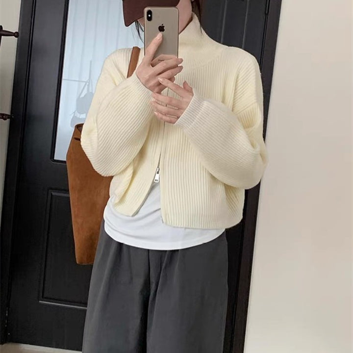 Damernas Kortärmad Stickad Tröja med Ståkrage och Dragkedja Eva Jonsson-Eva Jonsson