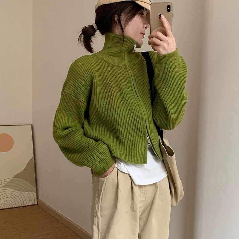 Damernas Kortärmad Stickad Tröja med Ståkrage och Dragkedja Eva Jonsson-Eva Jonsson