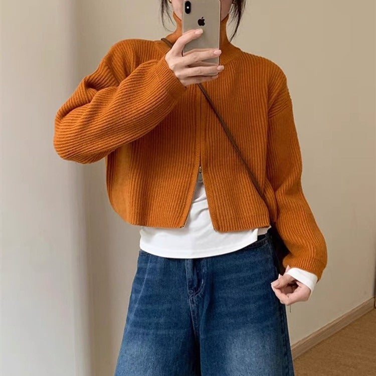 Damernas Kortärmad Stickad Tröja med Ståkrage och Dragkedja Eva Jonsson-Eva Jonsson